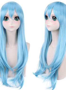 主圣达 刀剑神域 亚丝娜妖精之舞 COS假发 水蓝色直发