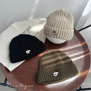 小狗刺绣~儿童套头针织帽秋冬季男童女童包头毛线帽毛线瓜皮帽子