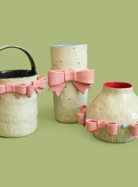 创意手作陶瓷蝴蝶结花瓶孤品家居