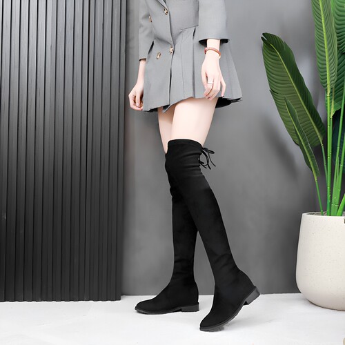 圆头中跟过膝弹力长靴瘦瘦靴女