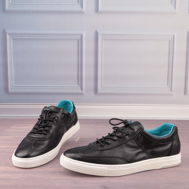 圆头松紧带拼色平底牛皮真皮软底男鞋子轻便日常休闲板鞋T76-3