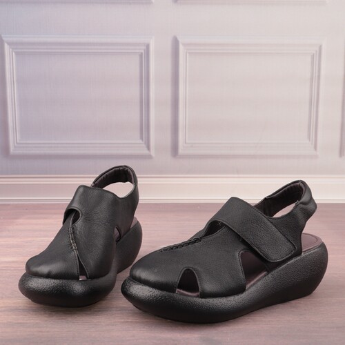 复古牛皮摇摇底夏季简约休闲凉鞋