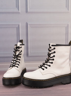 40码白色系带车缝线牛皮真皮大码女鞋子休闲短靴马丁靴子T100-3