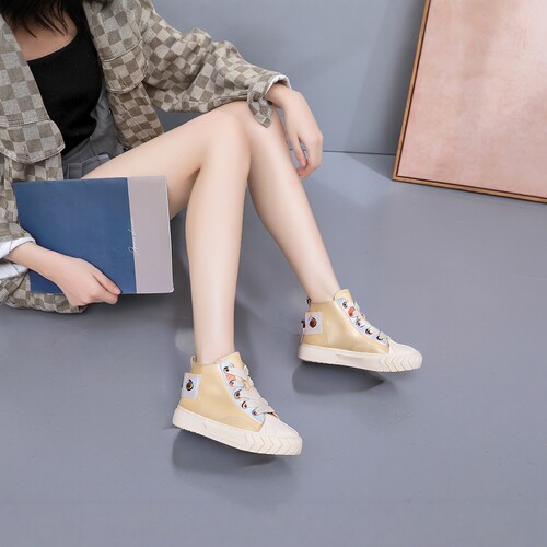 牛皮高帮贝壳女鞋休闲板鞋学生鞋