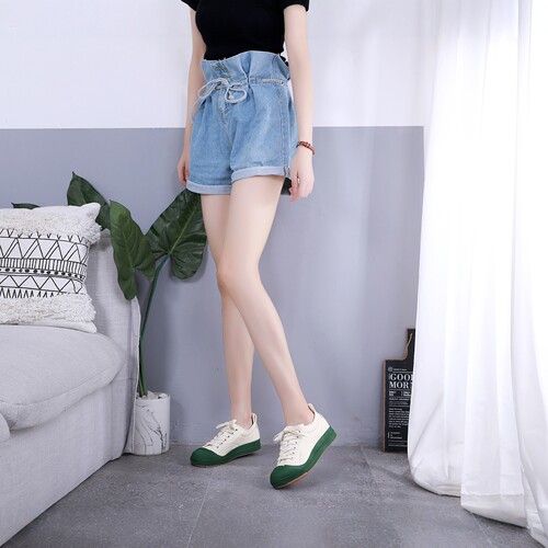 拼色牛皮真皮车缝线轻便女休闲鞋