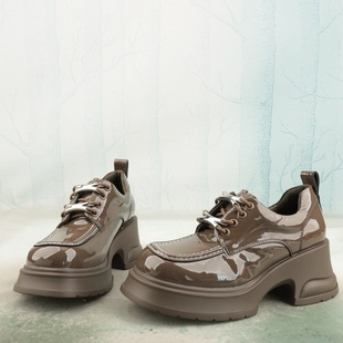 T48 子通勤深口单鞋 女鞋 牛皮革真皮拼色金属方头防水台高跟法式