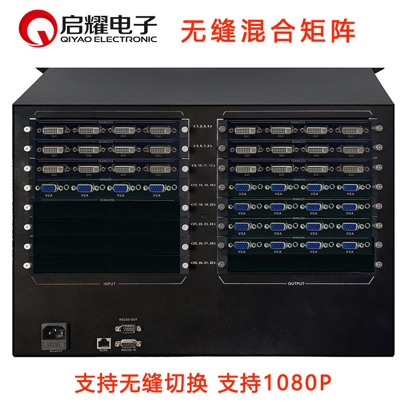 启耀 高清无缝混合插卡式矩阵 入:12DVI+4VGA，出:12DVI+16VGA