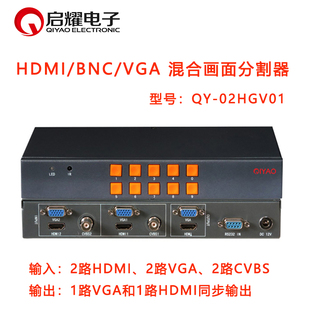 启耀 2路2口画面分割器HDMI/VGA/BNC 2进1出混合分屏器画中画叠加