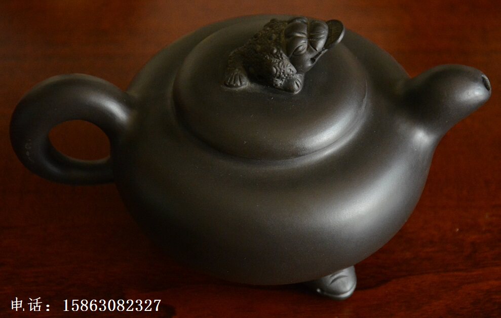 陈新明全手工制作 上品黑朱泥紫砂壶 三脚金蟾壶300cc  茶壶