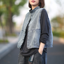 休闲宽松显瘦百搭水洗磨白立领牛仔衣马夹外套女秋新款 晓说 韩版
