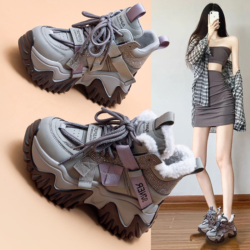 厚底加绒8CM老爹鞋秋冬新款真皮