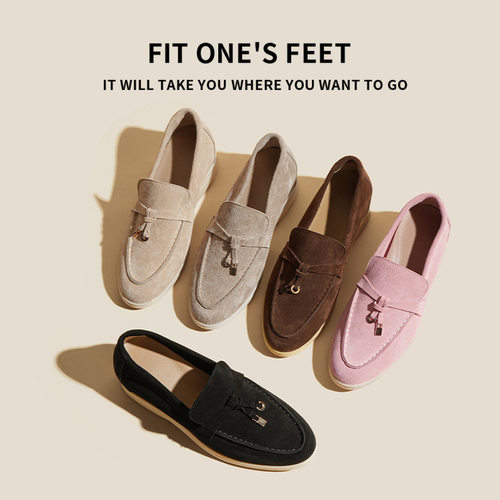 外贸新款真皮内增高LP乐福鞋女时尚百搭一脚蹬懒人单鞋平底休闲鞋