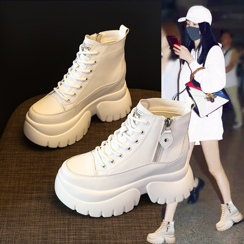 韩版厚底增高7CM马丁靴白色短