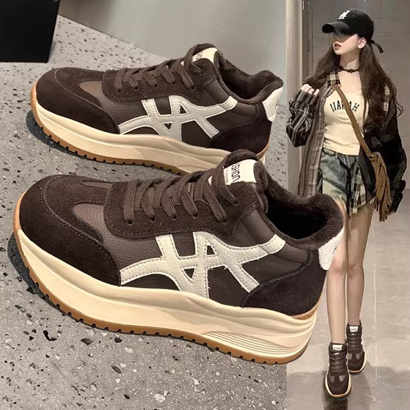 复古超火真皮加绒德训鞋女冬季