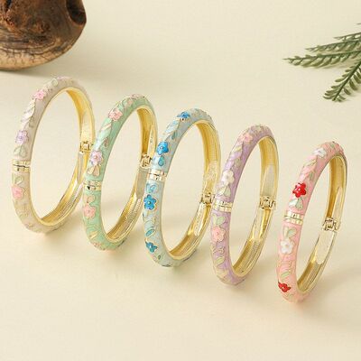 古法传承滴油新中式轻奢珐琅手镯复古风小花景泰蓝手镯