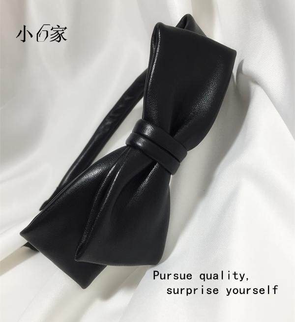 手工原创真皮黑色发箍大蝴蝶结