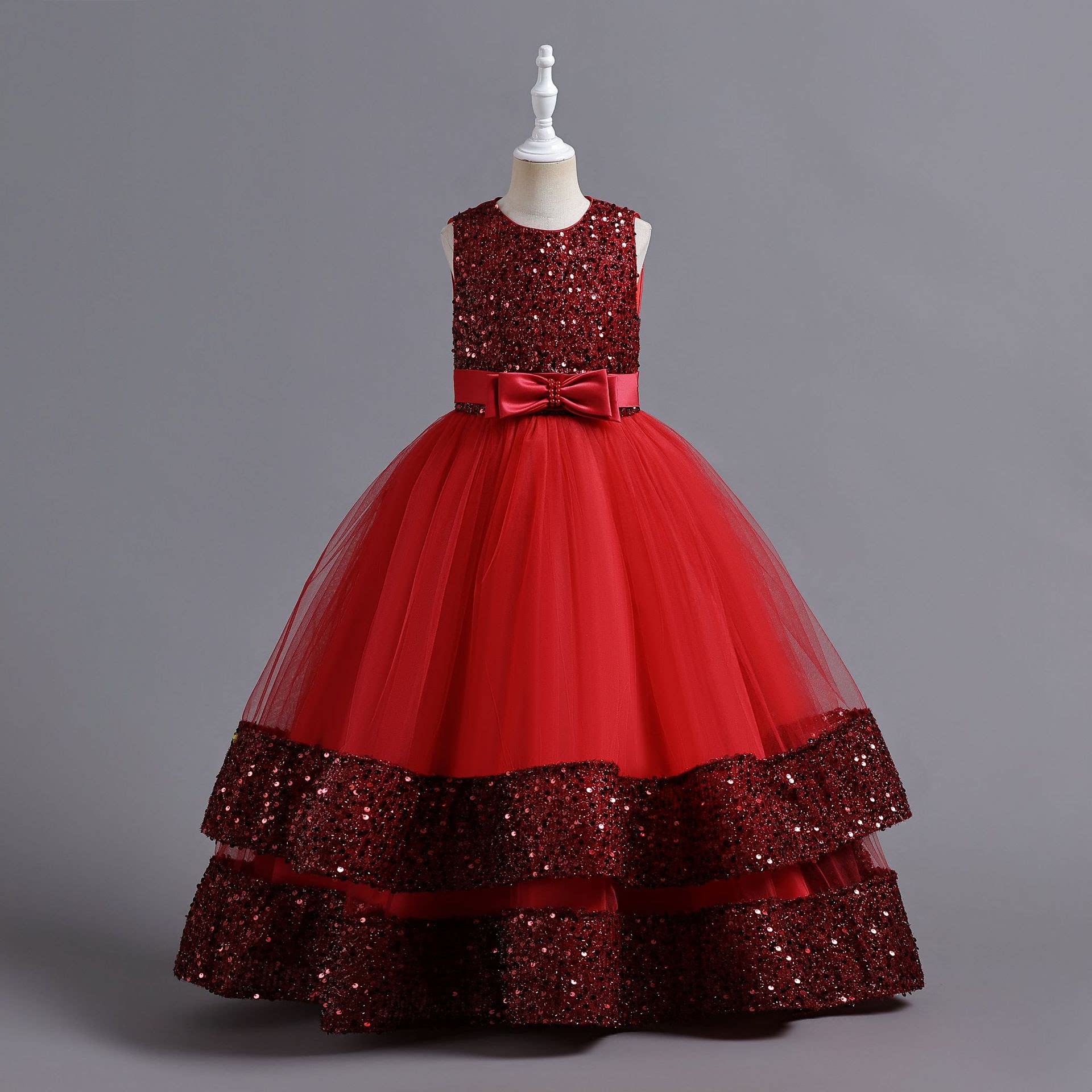 网纱花朵花童婚纱女童钢琴演出礼服聚会走秀长裙连衣裙蓬蓬外贸