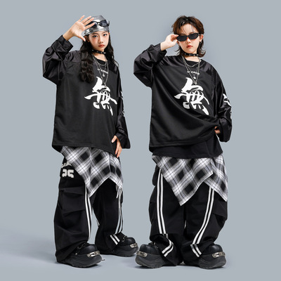 儿童街舞潮服少儿嘻哈演出服女童爵士服男童架子鼓hiphop表演套装