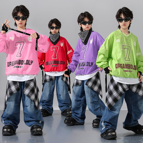 儿童街舞演出服hiphop潮服少儿美式长袖棒球服套装男女童爵士表演