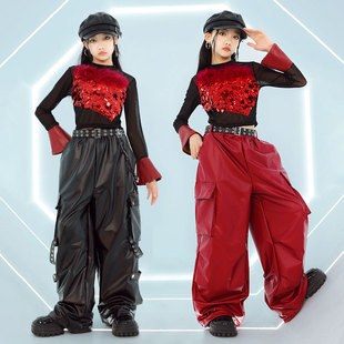 女童潮酷皮衣兒童走秀jazz女團(tuán)舞蹈服少兒街舞演出服 爵士舞服裝