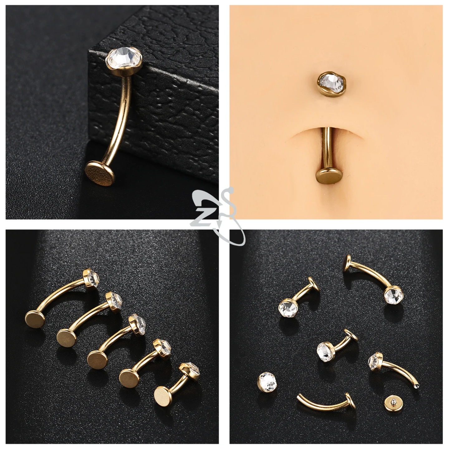 ZS 1PC 14G Crystal Belly Button Ring G23 Titanium Belly Rin