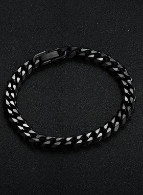Width 8MM 316L Titanium Steel Golden Black Cuban Chain Brac