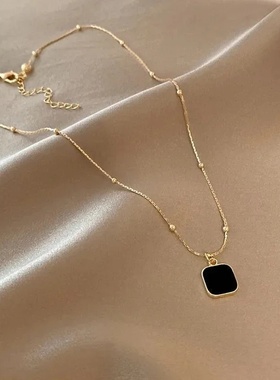 Stainless Steel Necklaces Black Exquisite Minimalist Square