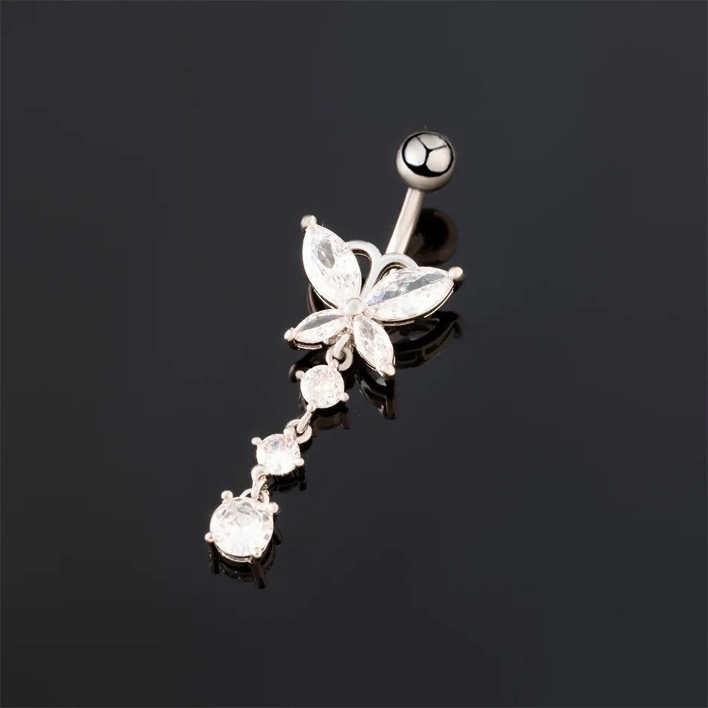 G23titan Crystal Zircon Butterfly Dangle Belly Button Ring