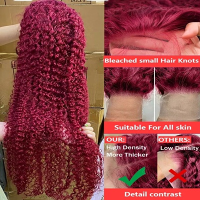 200 Density 13x4 Curly 99J Burgundy Lace Front Wig Red Wine