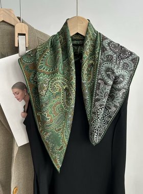 黑色法式腰果 70%羊毛30%真丝老钱风气质围巾真丝羊毛披肩方巾