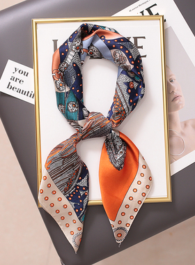 杭州丝绸女春夏季韩版百搭千鸟格围巾小领巾仿真丝职业丝巾小方巾