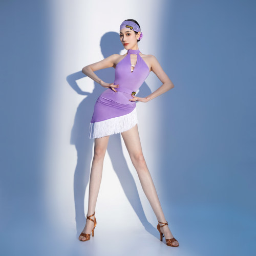CONNY拉丁舞服装女成人挂脖上衣流苏半身裙子跳舞练功训练服套装