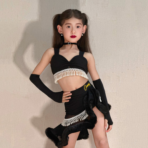 CONNY康尼拉丁舞服装鱼骨半身裙女舞蹈训练功服儿童吊带衣表演出