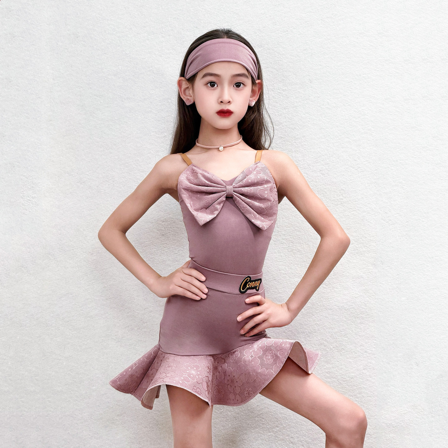 CONNY康尼拉丁舞服装女儿童舞蹈训练功服吊带演出表演衣服分体裙