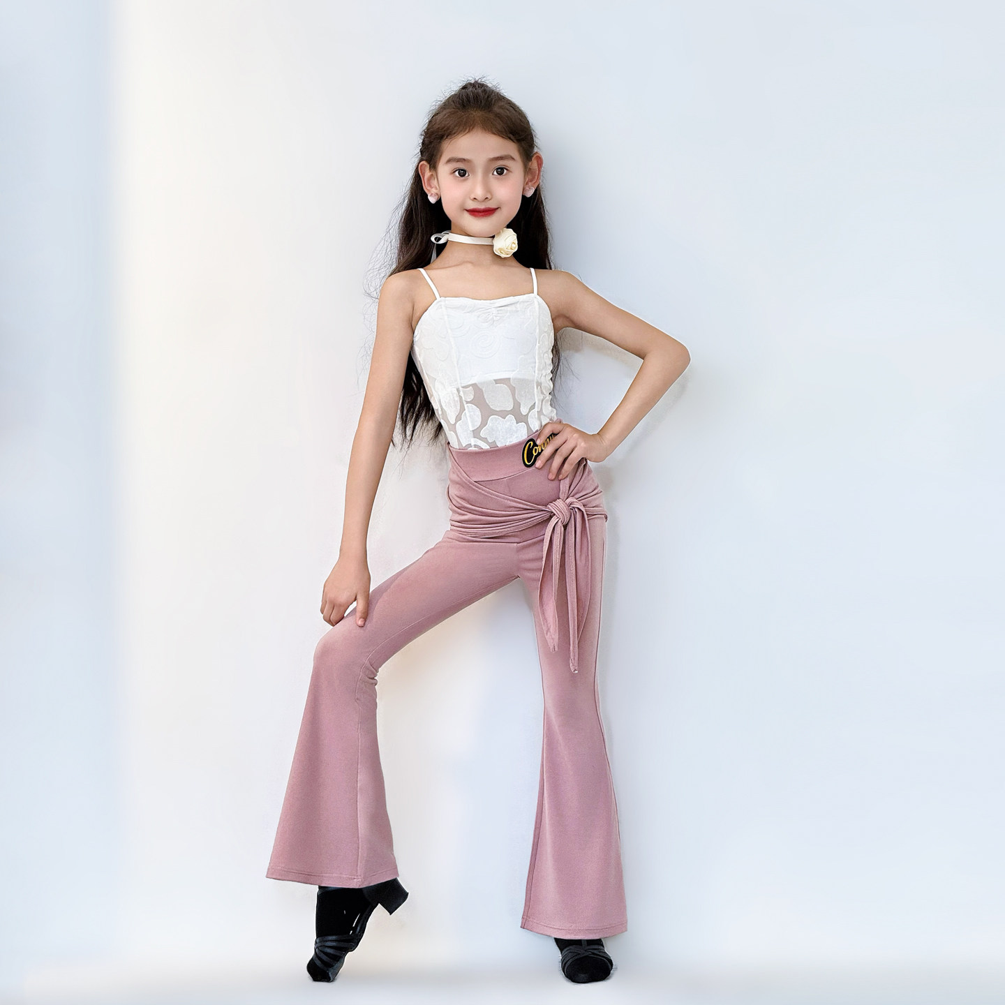 CONNY拉丁舞服套装专业舞蹈练功演出服吊带上衣喇叭裤假两件裤裙