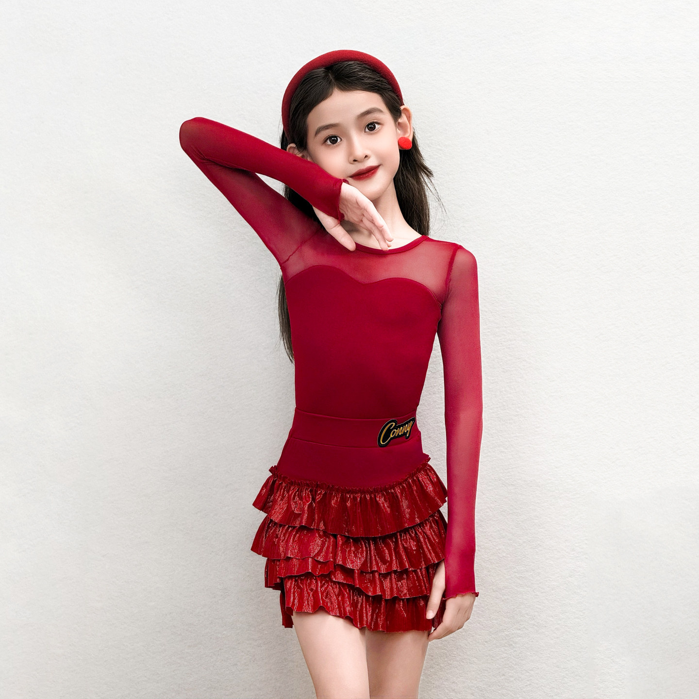CONNY秋冬新款拉丁舞练功服女童舞蹈上衣长袖跳舞半身裙表演出服
