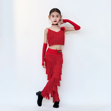 CONNY康尼拉丁舞服女儿童演出表演比赛花服跳舞蹈流苏裤吊带套装