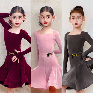 CONNY康尼新款拉丁舞服女表演出鱼骨裙子儿童标准规定比赛服长袖