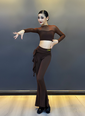 CONNY拉丁舞套装舞蹈练功服裤子女儿童上衣长袖国标摩登跳舞长裤