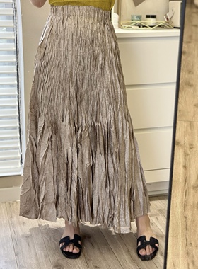King studios23夏 珠光气质皱皱半身裙 长裙垂坠设计感A字裙