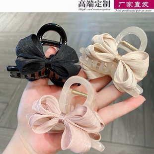 简约森系蝴蝶结发夹8cm抓夹半扎高级感气质后脑勺发抓鲨鱼夹发饰