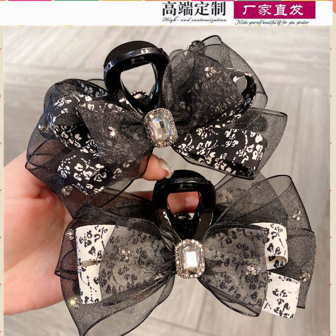蝴蝶结绢纱碎花韩国抓夹女2025新款田园风清新盘发鲨鱼夹头饰顶夹