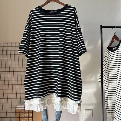 蕾丝拼接T恤裙大版女装