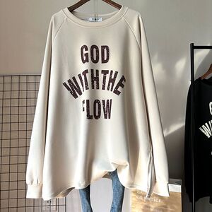 秋冬新款韩版大码女装宽松中长慵懒风显瘦胖mm长袖T恤设计感卫衣