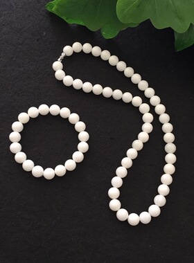 天然保真正品海底玉化贝壳精选无虫孔10MM圆珠手串项链套装妈妈链