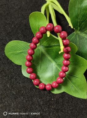 天然保真正品朱砂高含量红晶粉砂单圈手链简约光面8MM圆珠手串女