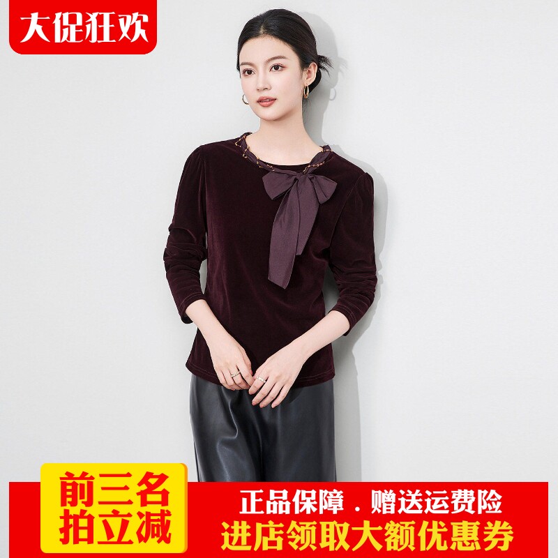 南油高货长袖上衣蝴蝶结飘带圆领