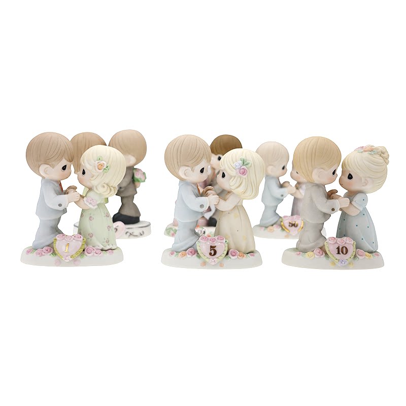 Precious Moments水滴娃娃穿花裙子的女孩与男孩陶瓷爱情情侣摆件