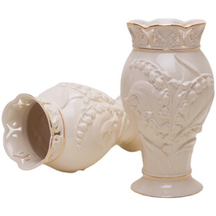 Lenox铃兰花瓶象牙色摆件浮雕绘彩描金客厅摆设礼品水培鲜花花瓶