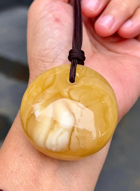 纯天然俄料29.42克花蜡公主平安扣吊坠纹路清晰妖娆蜡质饱满圆润